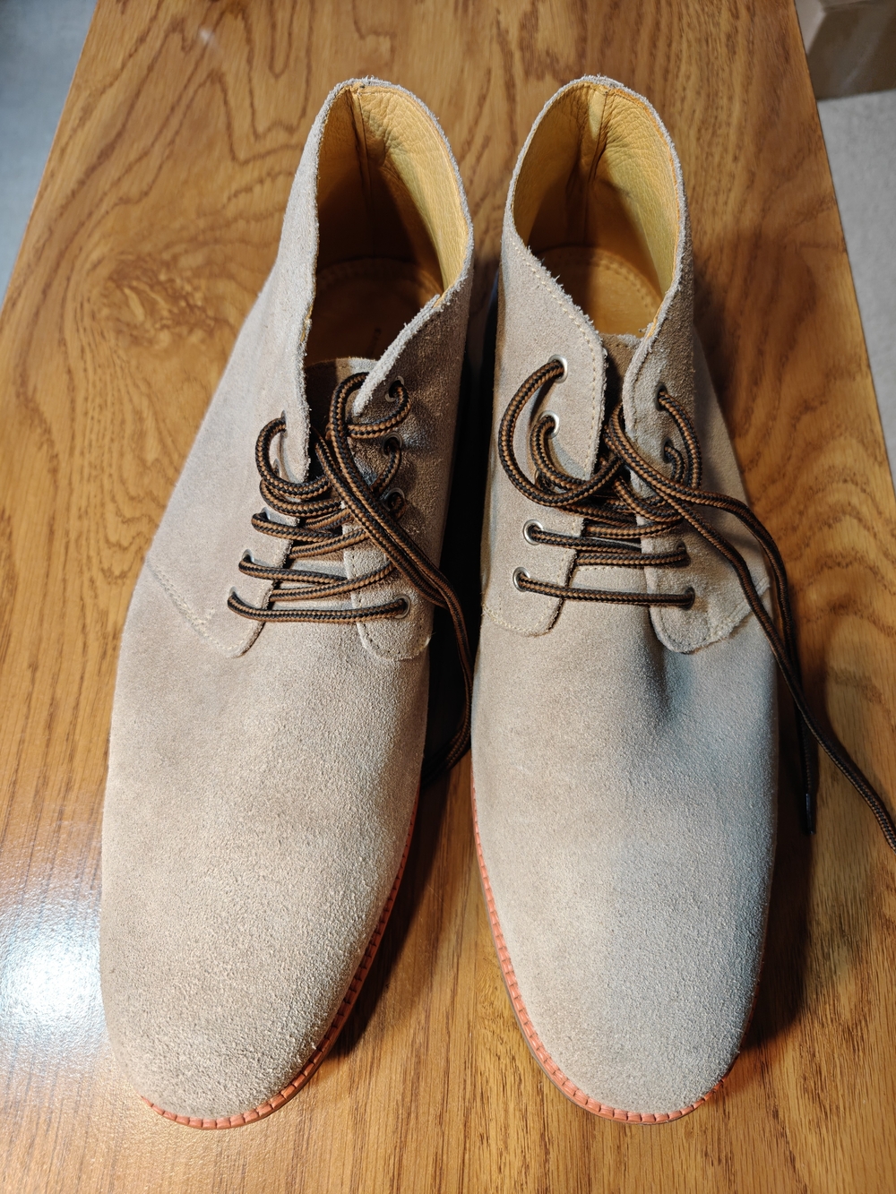 Sandro Moscoloni Beige Suede Chukka Boots with Brown Laces